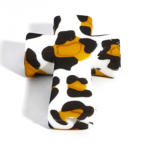 Immagine di 5 Pz Silicone Religione Perline per la Creazione di Gioielli con Ciondoli Fai-da-te Multicolore Croce Leopardo Circa 3.5cm x 2.5cm, Foro: Circa 2.4mm