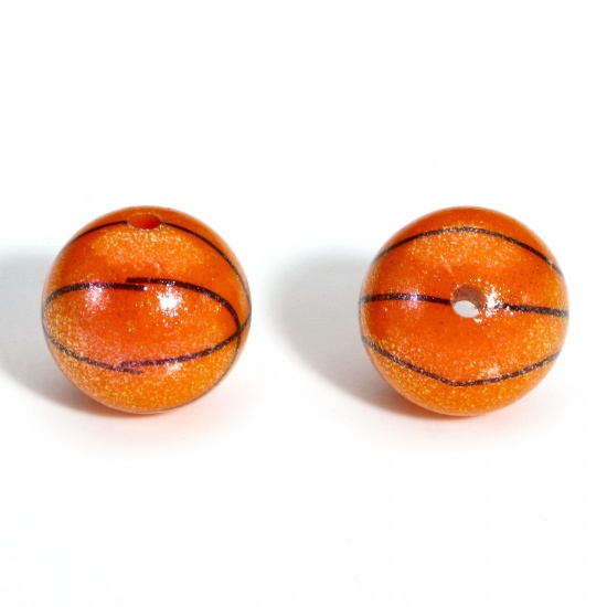 Picture of 5 PCs Silicone Beads For DIY Charm Jewelry Making Round Basketball Orange Glitter About 15mm Dia., Hole: Approx 2.2mm