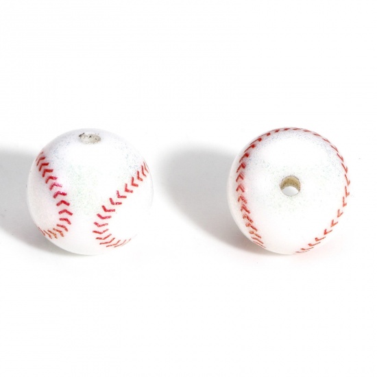 Immagine di 5 Pz Silicone Perline per la Creazione di Gioielli con Ciondoli Fai-da-te Bianco Tondo Baseball Brillio Circa 15mm Dia, Foro: Circa 2.2mm