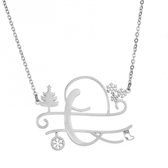 Bild von 1 Strang 304 Edelstahl Gliederkette Kette Halskette Platin Plattiert Weihnachten Weihnachtsbaum Schneeflocke Message " Q " Hohl 43.5cm lang