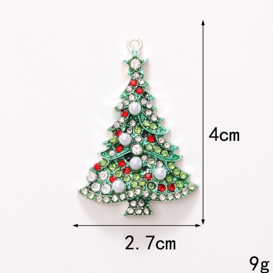 Immagine di 1 Pz Lega di Zinco Natale Ciondoli Argento Placcato Albero di Natale Multicolore Strass Smalto 4cm x 2.7cm