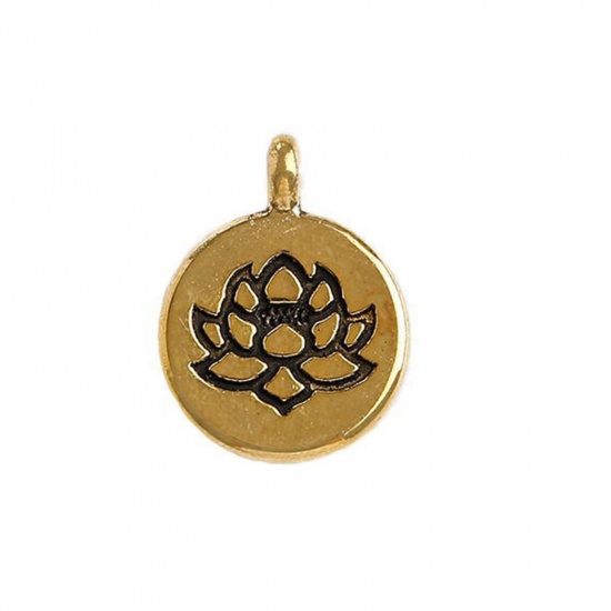 Picture of 20 PCs Zinc Based Alloy Religious Charms Gold Tone Antique Gold Yoga Lotus Flower 20mm x 15mm