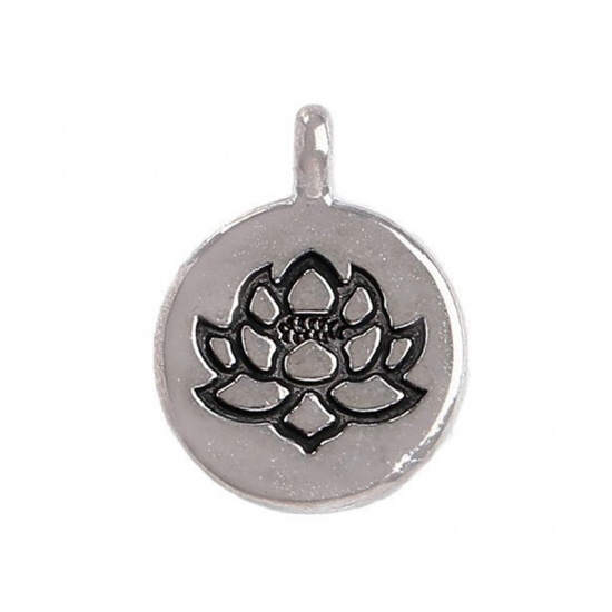 Picture of 20 PCs Zinc Based Alloy Religious Charms Antique Silver Color Yoga Lotus Flower 20mm x 15mm