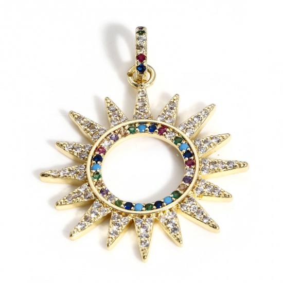Image de 1 Pièce Pendentifs Galaxie en Laiton Soleil Plaqué Or Véritable 18K Micro Pave à Zircone Cubique Multicolore 3.7cm x 2.8cm