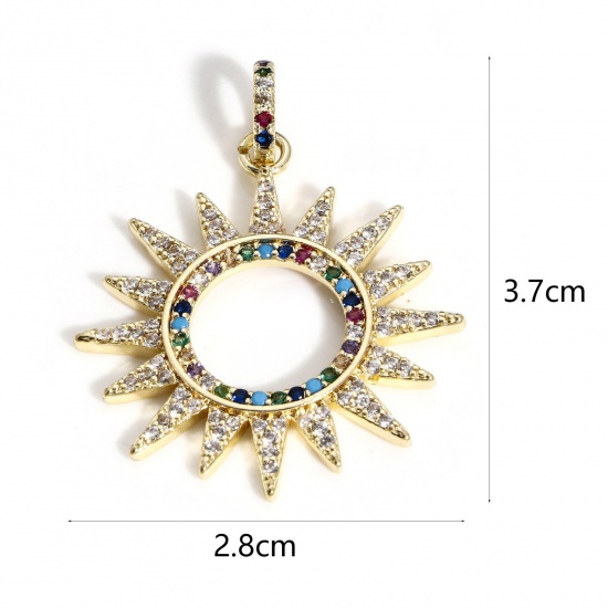 Image de 1 Pièce Pendentifs Galaxie en Laiton Soleil Plaqué Or Véritable 18K Micro Pave à Zircone Cubique Multicolore 3.7cm x 2.8cm