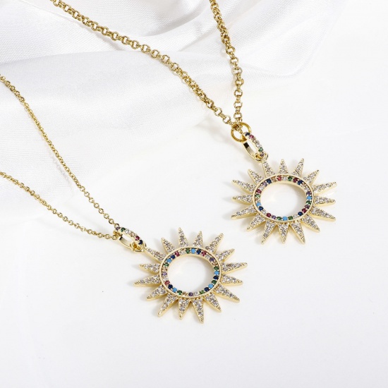 Image de 1 Pièce Pendentifs Galaxie en Laiton Soleil Plaqué Or Véritable 18K Micro Pave à Zircone Cubique Multicolore 3.7cm x 2.8cm
