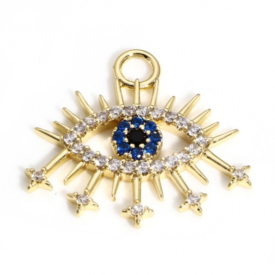 Image de 1 Pièce Breloques en Laiton œil Plaqué Or Véritable 18K Etoile Micro Pave à Zircone Cubique Multicolore 21mm x 20mm