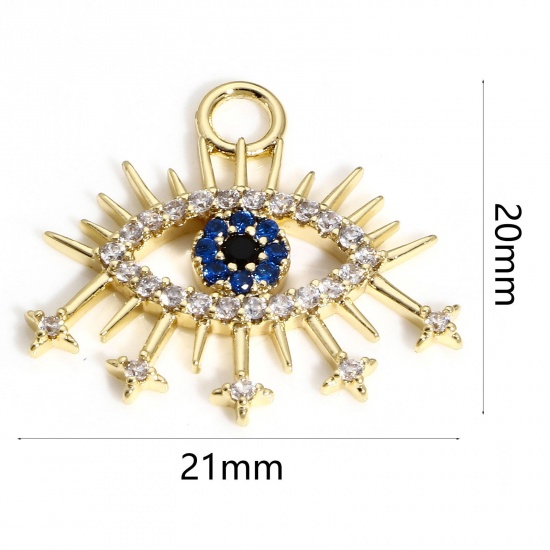 Image de 1 Pièce Breloques en Laiton œil Plaqué Or Véritable 18K Etoile Micro Pave à Zircone Cubique Multicolore 21mm x 20mm