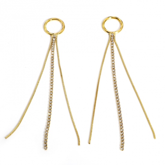 Imagen de 1 Unidad Latón Colgantes Panícula 18K Oro Real Chapado Micro Pave Claro Circón Artificial 9.4cm x 1.3cm
