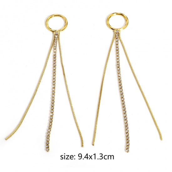 Imagen de 1 Unidad Latón Colgantes Panícula 18K Oro Real Chapado Micro Pave Claro Circón Artificial 9.4cm x 1.3cm