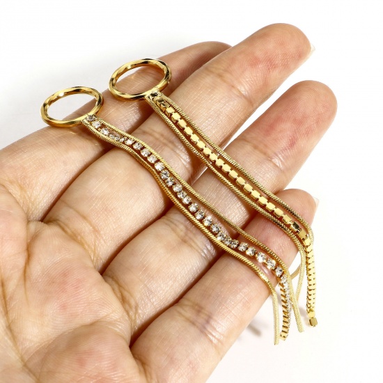Imagen de 1 Unidad Latón Colgantes Panícula 18K Oro Real Chapado Micro Pave Claro Circón Artificial 9.4cm x 1.3cm