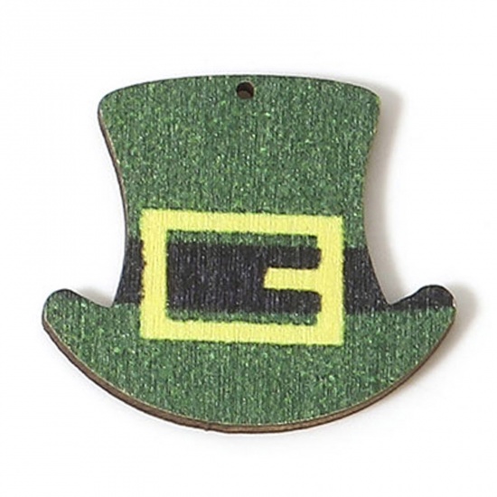 Picture of 10 PCs Wood St Patrick's Day Pendants Green Hat 3.5cm x 3.1cm