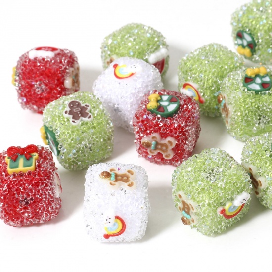 Bild von 5 Stück Acryl Perlen für die Herstellung von DIY-Charme-Schmuck Zufällig Gemischte Farben Würfel Weihnachten Lebkuchenmann ca. 17mm x 17mm, Loch:ca. 3.3mm