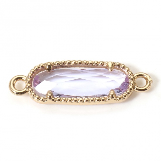 Picture of 5 PCs Brass Connectors Charms Pendants Gold Plated Mauve Oval With Glass Cabochons 22mm x 7mm                                                                                                                                                                 
