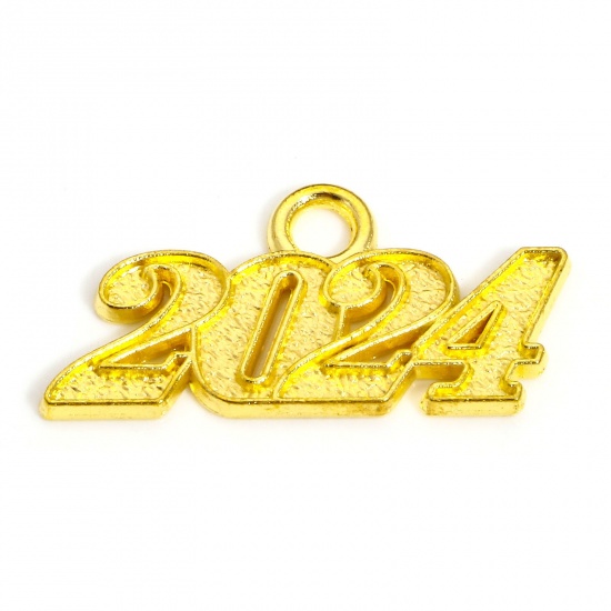 Immagine di 20 Pz Lega di Zinco Anno Charms Oro Placcato Lettere " 2024 " 28mm x 14mm