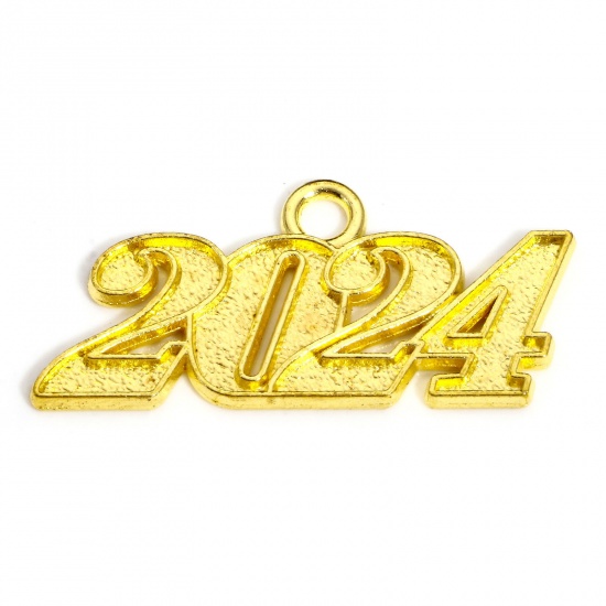 Immagine di 20 Pz Lega di Zinco Anno Ciondoli Oro Placcato Lettere " 2024 " 3.9cm x 1.8cm