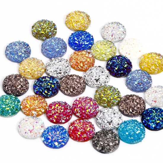 Picture of 50 PCs Resin Druzy/ Drusy Dome Seals Cabochon Round At Random Mixed Color 12mm Dia.