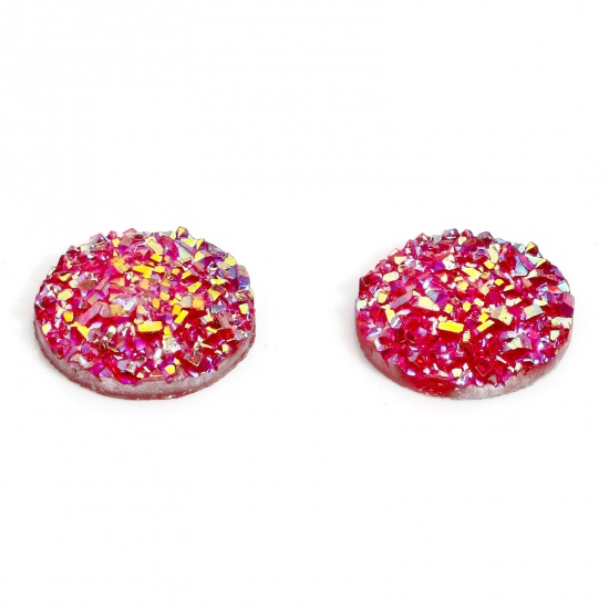 Picture of 50 PCs Resin Druzy/ Drusy Dome Seals Cabochon Round Hot Pink 12mm Dia.