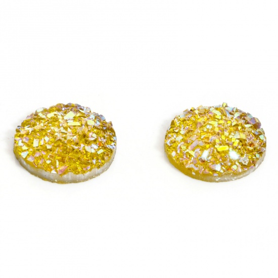 Picture of 50 PCs Resin Druzy/ Drusy Dome Seals Cabochon Round Golden Yellow 12mm Dia.