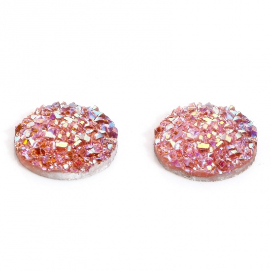 Picture of 50 PCs Resin Druzy/ Drusy Dome Seals Cabochon Round Pink 12mm Dia.