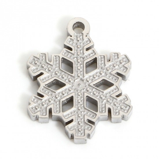 Picture of 1 Piece Eco-friendly 304 Stainless Steel Stylish Charms Silver Tone Christmas Snowflake 13mm x 10.5mm