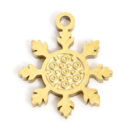 Picture of 1 Piece Eco-friendly Vacuum Plating 304 Stainless Steel Stylish Charms Gold Plated Christmas Snowflake 11.5mm x 9.5mm