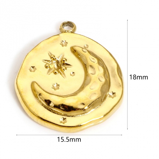 1 個 エコフレンドリー 真空メッキ 304ステンレス鋼 宇宙銀河シリーズ チャーム 星 金メッキ ムーン 18mm x 15.5mm の画像