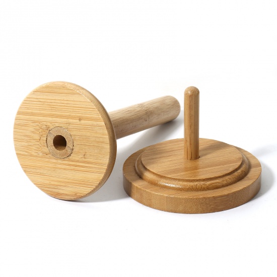 Picture of 1 Piece Wood Spinning Yarn Thread Holder Spool Rack Storage Knitting Tools Round Natural 18mm x 9cm