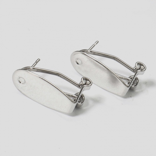 Picture of 2 PCs Brass Lever Back Clips Earrings Silver Tone Oval Glue On 20mm x 10mm, Post/ Wire Size: (21 gauge)                                                                                                                                                       