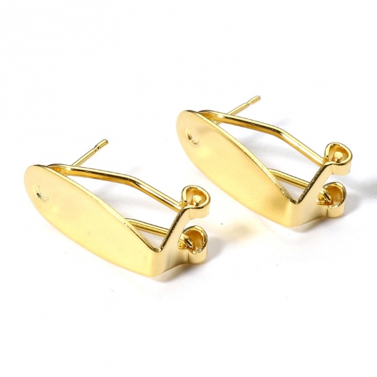 Picture of 2 PCs Brass Lever Back Clips Earrings Gold Plated Oval Glue On 20mm x 10mm, Post/ Wire Size: (21 gauge)                                                                                                                                                       
