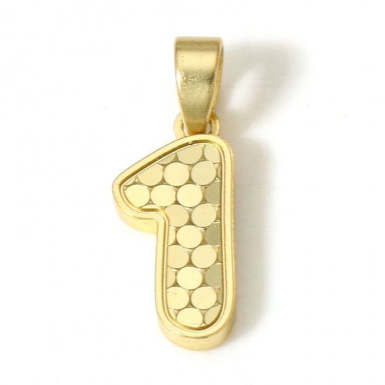 Immagine di 1 Pz Ottone Ciondoli Pendenti Numero 18K Vero Oro Placcato Squama Lettere " 1 " 19mm x 6.5mm