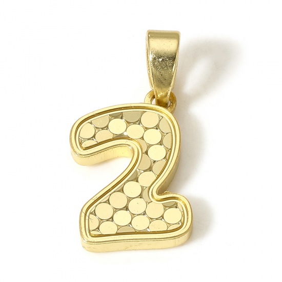 Immagine di 1 Pz Ottone Ciondoli Pendenti Numero 18K Vero Oro Placcato Squama Lettere " 2 " 19mm x 8.5mm