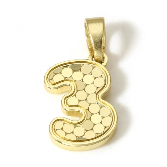 Immagine di 1 Pz Ottone Ciondoli Pendenti Numero 18K Vero Oro Placcato Squama Lettere " 3 " 19mm x 9mm