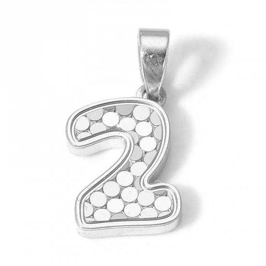 Immagine di 1 Pz Ottone Ciondoli Pendenti Numero Vero Platino Placcato Squama Lettere " 2 " 19mm x 8.5mm