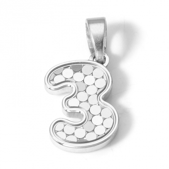 Immagine di 1 Pz Ottone Ciondoli Pendenti Numero Vero Platino Placcato Squama Lettere " 3 " 19mm x 9mm