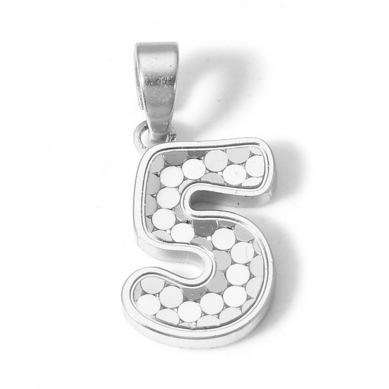 Immagine di 1 Pz Ottone Ciondoli Pendenti Numero Vero Platino Placcato Squama Lettere " 5 " 20mm x 9mm