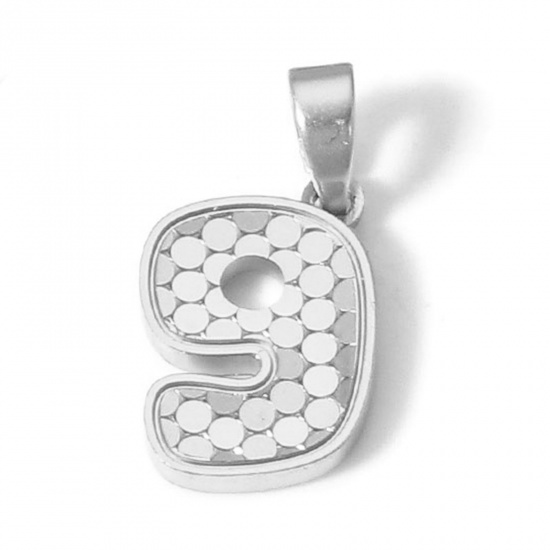 Immagine di 1 Pz Ottone Ciondoli Pendenti Numero Vero Platino Placcato Squama Lettere " 9 " 18mm x 9mm