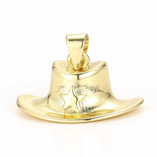 Picture of 1 Piece Brass West Cowboy Charms 18K Real Gold Plated Bullfighter Hat 3D 22mm x 15mm                                                                                                                                                                          