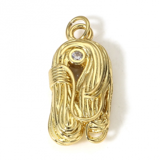 Picture of 1 Piece Brass West Cowboy Charms 18K Real Gold Plated Noose 3D Clear Cubic Zirconia 26mm x 11mm                                                                                                                                                               