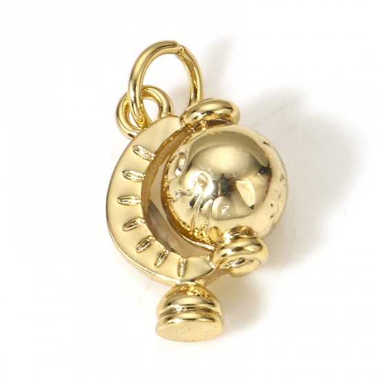 Picture of 1 Piece Brass Travel Charms 18K Real Gold Plated Globe 3D 17mm x 9mm                                                                                                                                                                                          