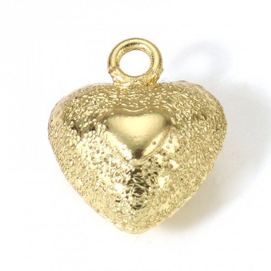 Picture of 1 Piece Brass Valentine's Day Charms 18K Real Gold Plated Heart 3D 14mm x 12mm                                                                                                                                                                                