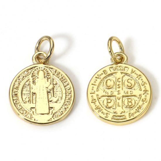 Picture of 1 Piece Brass Religious Charms 18K Real Gold Plated Jesus/ Christian Fish Ichthys Double Sided 17.5mm x 12mm                                                                                                                                                  