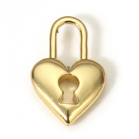 Picture of 1 Piece Copper Valentine's Day Charms 18K Real Gold Plated Lock 15mm x 10mm