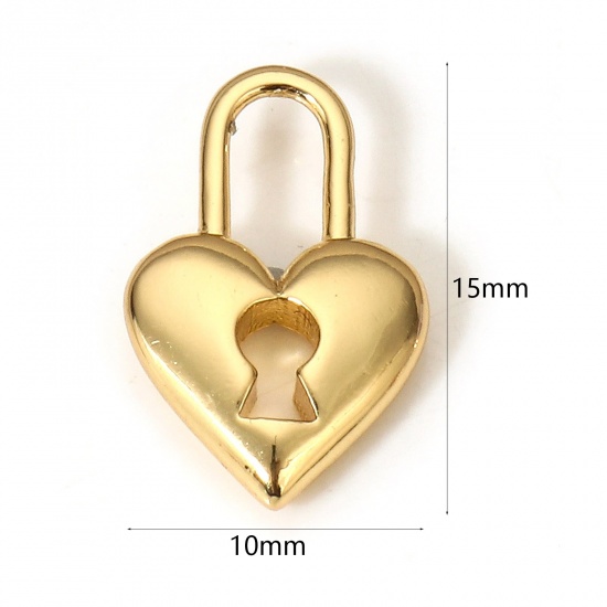 Picture of 1 Piece Brass Valentine's Day Charms 18K Real Gold Plated Lock 15mm x 10mm