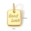 Picture of 1 Piece Brass Positive Quotes Energy Charms 18K Real Gold Plated Rectangle Message " GOOD LUCK " 12.5mm x 7mm