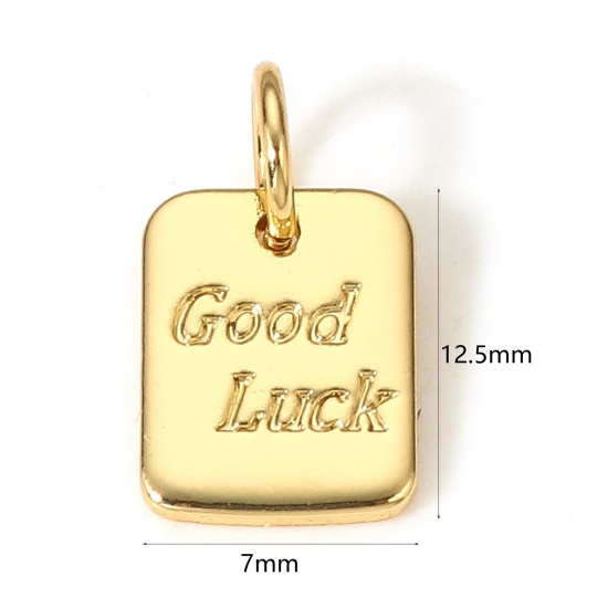 Immagine di 1 Pz Ottone Positive Energie Charms Rettangolo 18K Vero Oro Placcato Lettere " GOOD LUCK " 12.5mm x 7mm