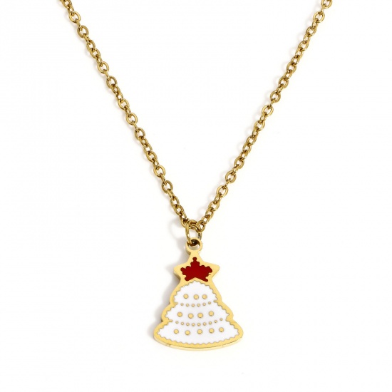 Picture of 1 Piece Eco-friendly PVD Vacuum Plating Stylish Cute Gold Plated 304 Stainless Steel Link Cable Chain Pentagram Star Enamel Necklace For Women Gift 44.5cm(17 4/8") long