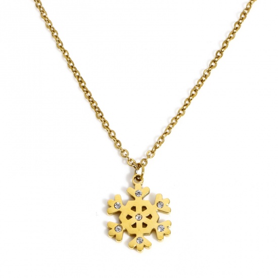 Picture of 1 Piece Eco-friendly PVD Vacuum Plating Stylish Cute Gold Plated 304 Stainless Steel Link Cable Chain Christmas Snowflake Necklace For Women Gift 44.5cm(17 4/8") long