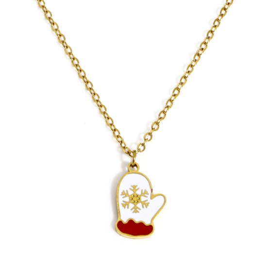 Picture of 1 Piece Eco-friendly PVD Vacuum Plating Stylish Cute Gold Plated 304 Stainless Steel Link Cable Chain Glove Enamel Necklace For Women Gift 44.5cm(17 4/8") long
