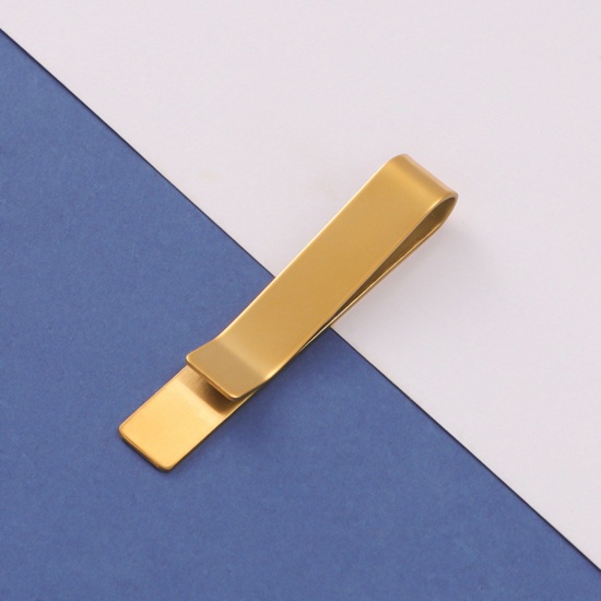 Immagine di 1 Pz 304 Acciaio Inossidabile Etichette di Stampaggio Vuote Cravatta Fermagli Oro Placcato Lucidatura a Specchio 4.9cm x 0.8cm